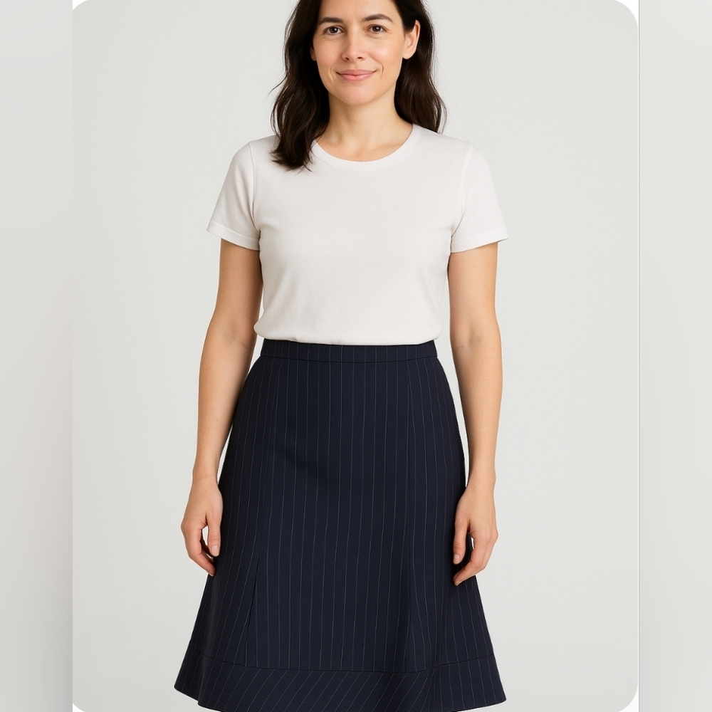 MOSCHINO PINSTRIPE TRUMPET SKIRT IN BLACK WOOL SIZE 8 LUXURY CLASSIC PREPPY